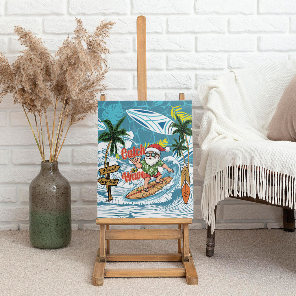 Hawaii Summer Christmas Canvas Wall Art Surfing Santa Shaka Catch The Wave