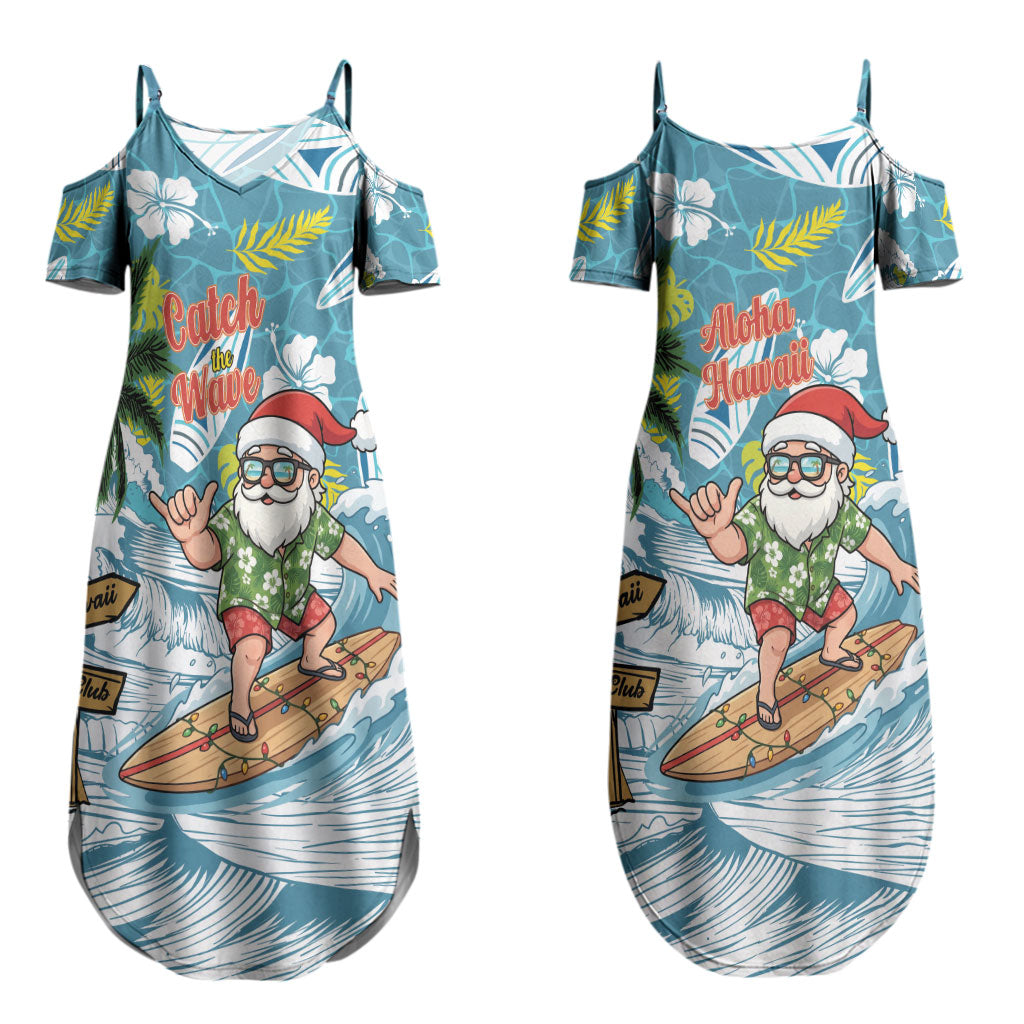 Hawaii Summer Christmas Couples Matching Summer Maxi Dress and Long Sleeve Button Shirt Surfing Santa Shaka Catch The Wave LT14 - Polynesian Pride