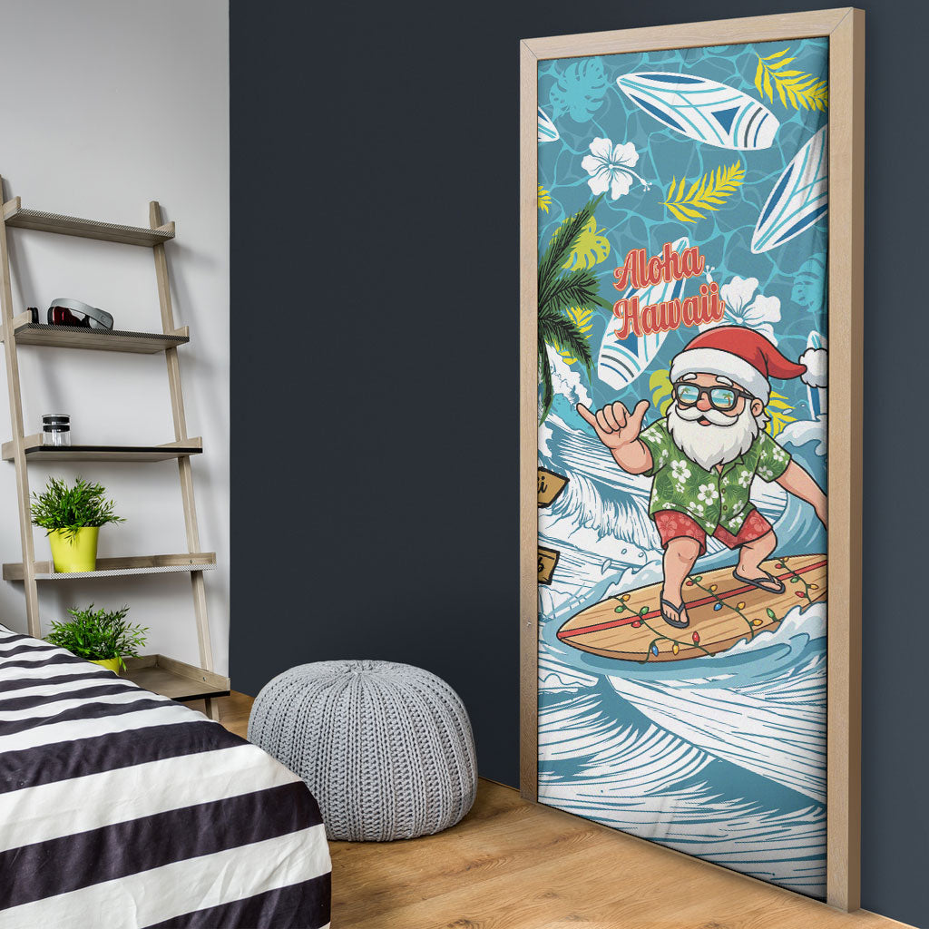Hawaii Summer Christmas Door Cover Surfing Santa Shaka Catch The Wave LT14 - Polynesian Pride