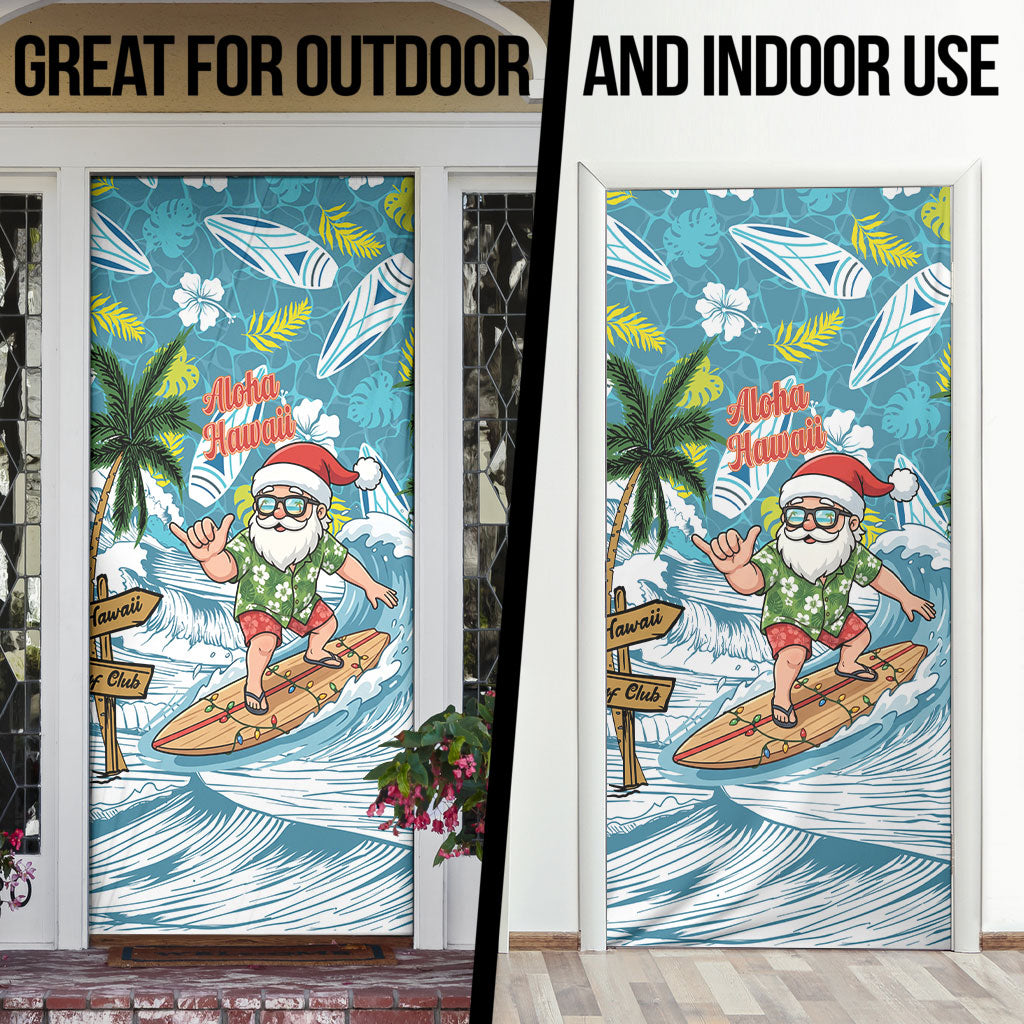 Hawaii Summer Christmas Door Cover Surfing Santa Shaka Catch The Wave LT14 - Polynesian Pride