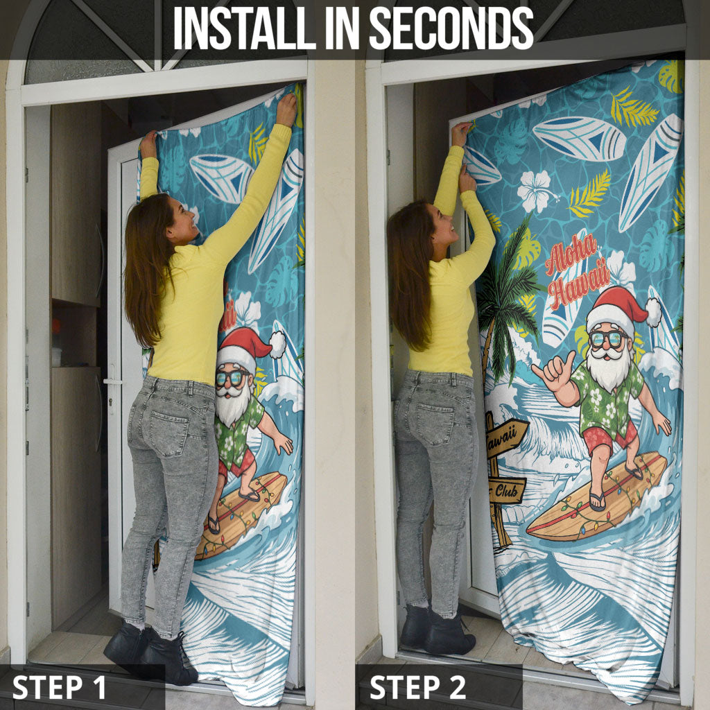 Hawaii Summer Christmas Door Cover Surfing Santa Shaka Catch The Wave LT14 - Polynesian Pride