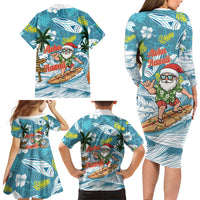 Hawaii Summer Christmas Family Matching Long Sleeve Bodycon Dress and Hawaiian Shirt Surfing Santa Shaka Catch The Wave LT14 - Polynesian Pride