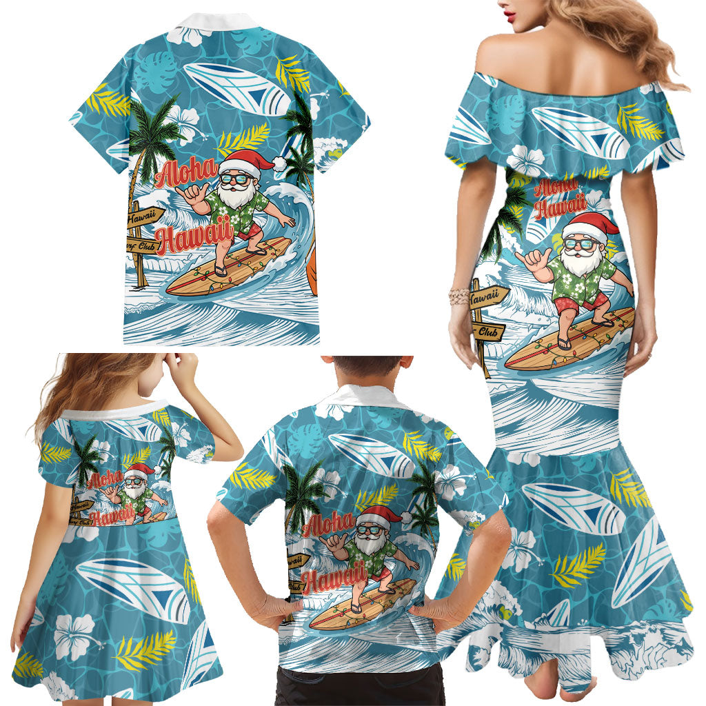 Hawaii Summer Christmas Family Matching Mermaid Dress and Hawaiian Shirt Surfing Santa Shaka Catch The Wave LT14 - Polynesian Pride
