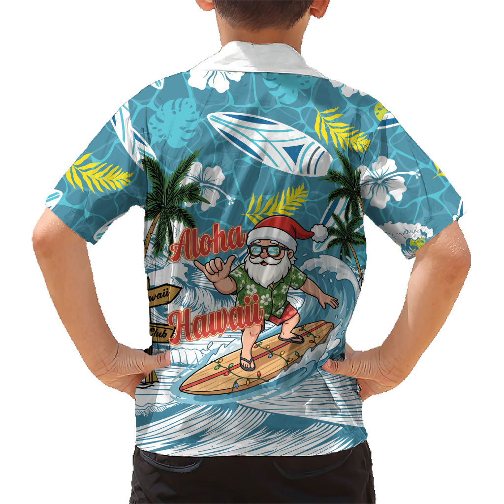 Hawaii Summer Christmas Family Matching Off The Shoulder Long Sleeve Dress and Hawaiian Shirt Surfing Santa Shaka Catch The Wave LT14 - Polynesian Pride