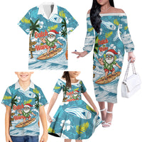 Hawaii Summer Christmas Family Matching Off The Shoulder Long Sleeve Dress and Hawaiian Shirt Surfing Santa Shaka Catch The Wave LT14 - Polynesian Pride
