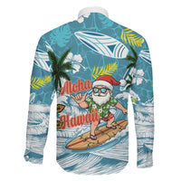Hawaii Summer Christmas Family Matching Off The Shoulder Long Sleeve Dress and Hawaiian Shirt Surfing Santa Shaka Catch The Wave LT14 - Polynesian Pride