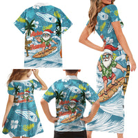 Hawaii Summer Christmas Family Matching Short Sleeve Bodycon Dress and Hawaiian Shirt Surfing Santa Shaka Catch The Wave LT14 - Polynesian Pride