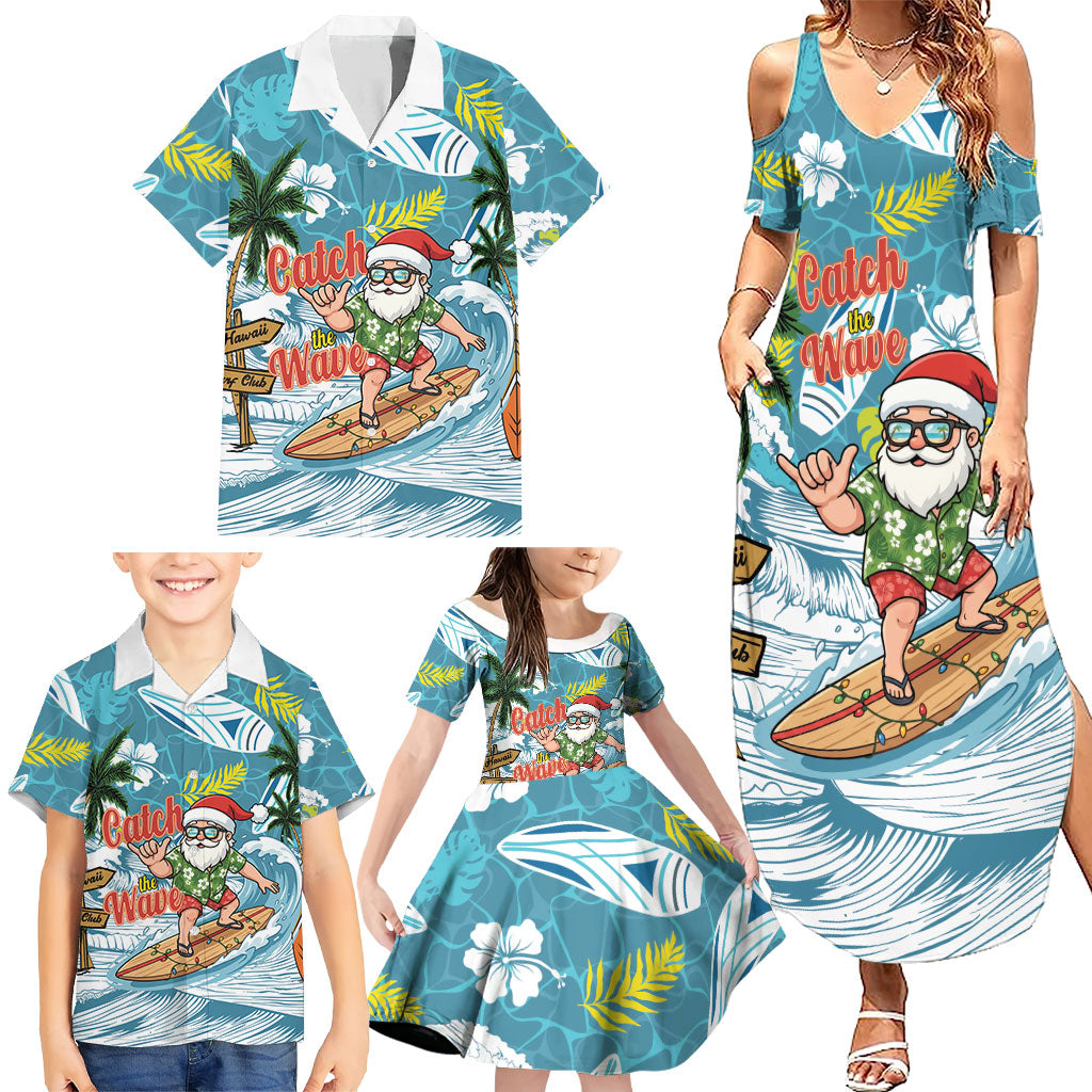 Hawaii Summer Christmas Family Matching Summer Maxi Dress and Hawaiian Shirt Surfing Santa Shaka Catch The Wave LT14 - Polynesian Pride