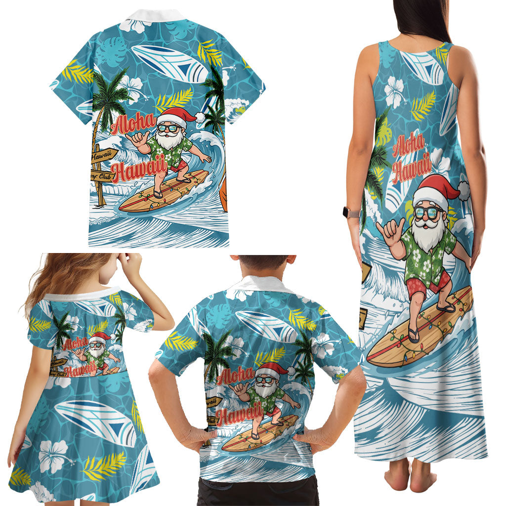 Hawaii Summer Christmas Family Matching Tank Maxi Dress and Hawaiian Shirt Surfing Santa Shaka Catch The Wave LT14 - Polynesian Pride