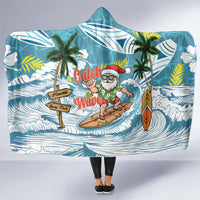 Hawaii Summer Christmas Hooded Blanket Surfing Santa Shaka Catch The Wave LT14 One Size Teal - Polynesian Pride