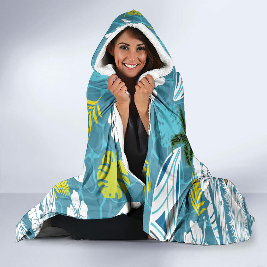 Hawaii Summer Christmas Hooded Blanket Surfing Santa Shaka Catch The Wave LT14 - Polynesian Pride