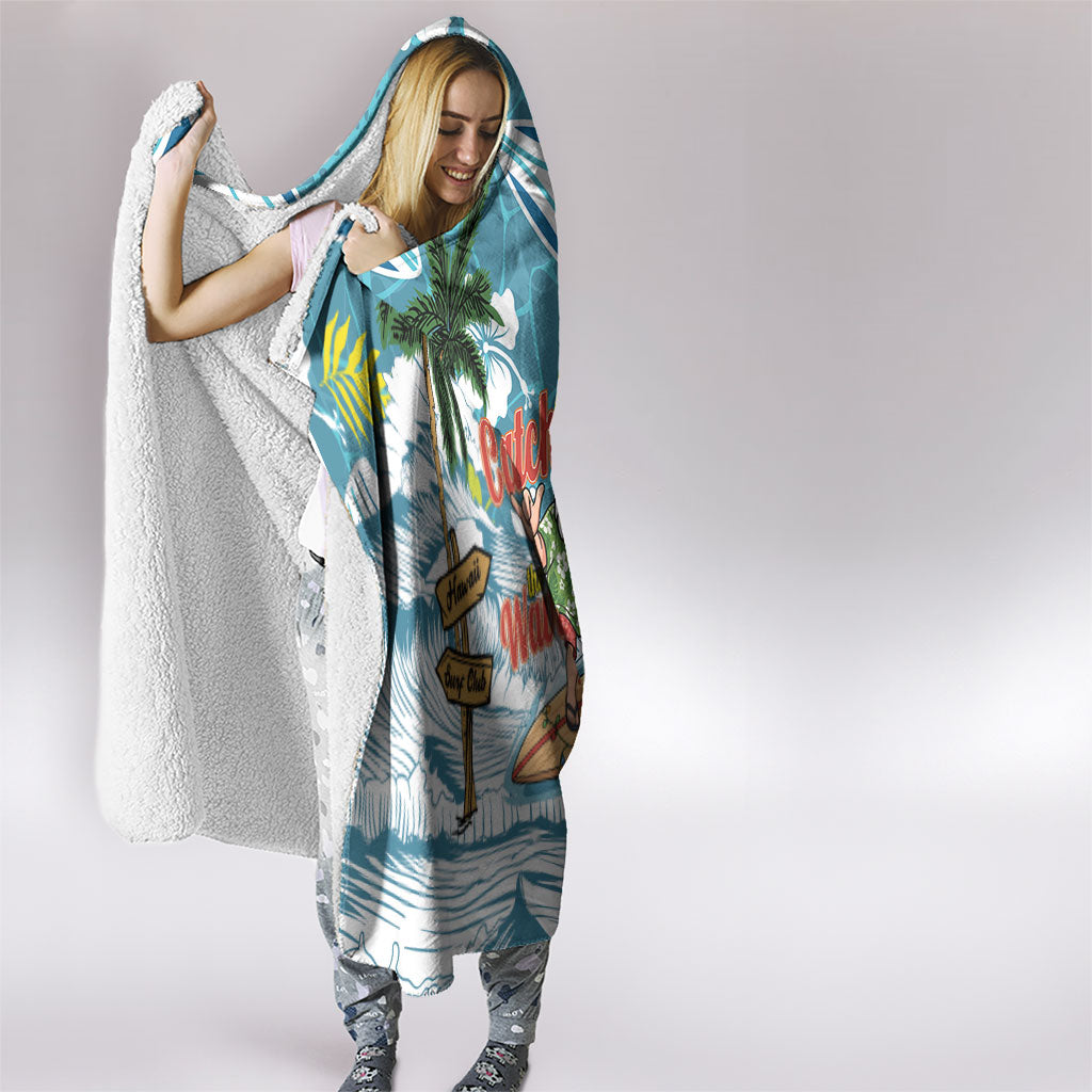Hawaii Summer Christmas Hooded Blanket Surfing Santa Shaka Catch The Wave LT14 - Polynesian Pride