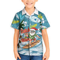 Hawaii Summer Christmas Kid Hawaiian Shirt Surfing Santa Shaka Catch The Wave LT14 Kid Teal - Polynesian Pride