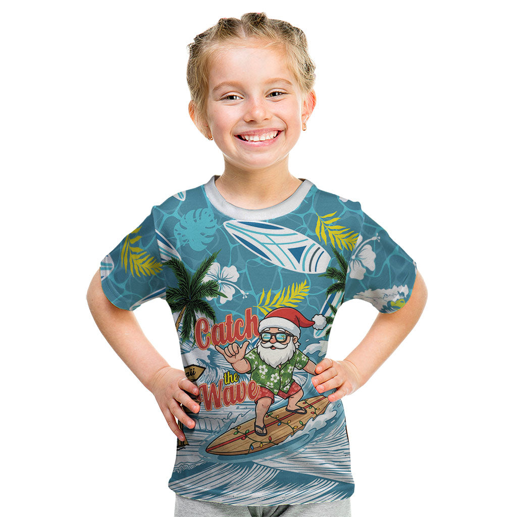 Hawaii Summer Christmas Kid T Shirt Surfing Santa Shaka Catch The Wave LT14 Teal - Polynesian Pride