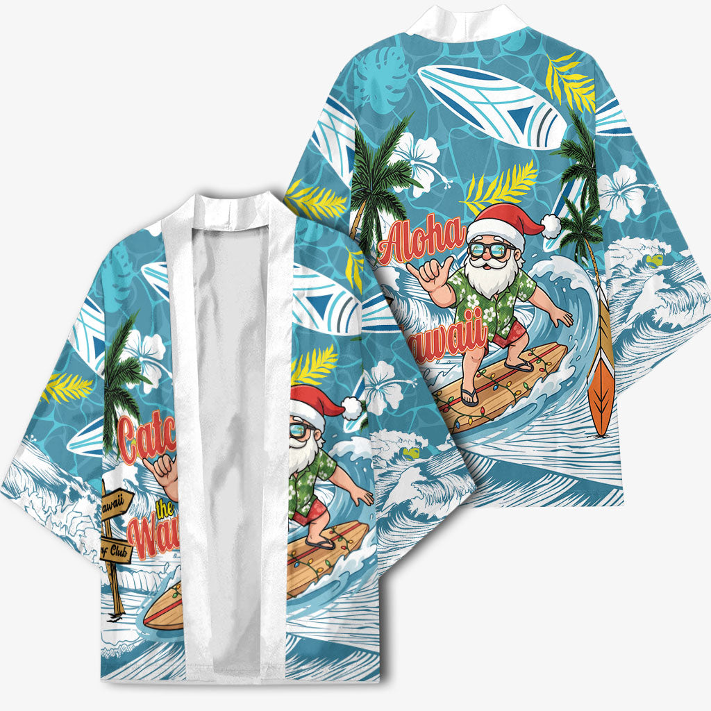 Hawaii Summer Christmas Kimono Surfing Santa Shaka Catch The Wave