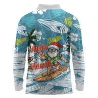 Hawaii Summer Christmas Long Sleeve Polo Shirt Surfing Santa Shaka Catch The Wave