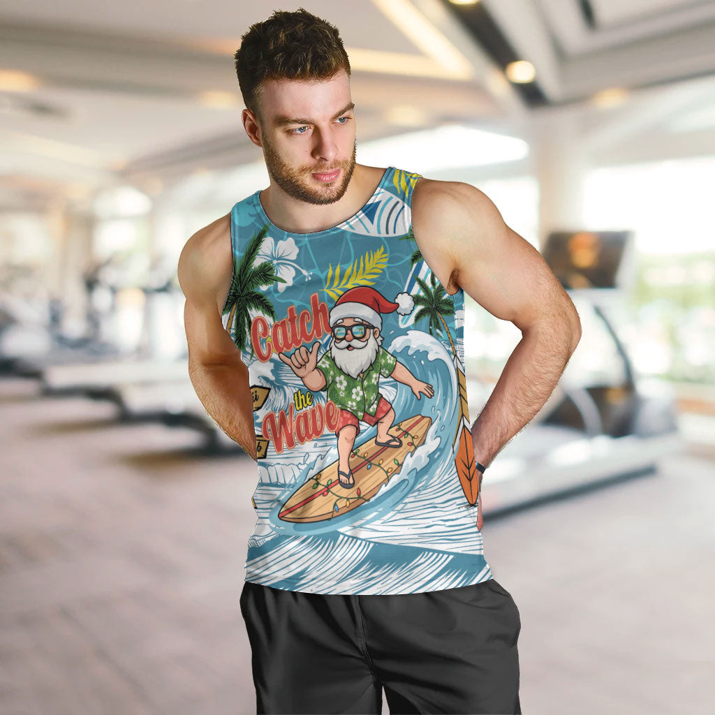 Hawaii Summer Christmas Men Tank Top Surfing Santa Shaka Catch The Wave LT14 Teal - Polynesian Pride