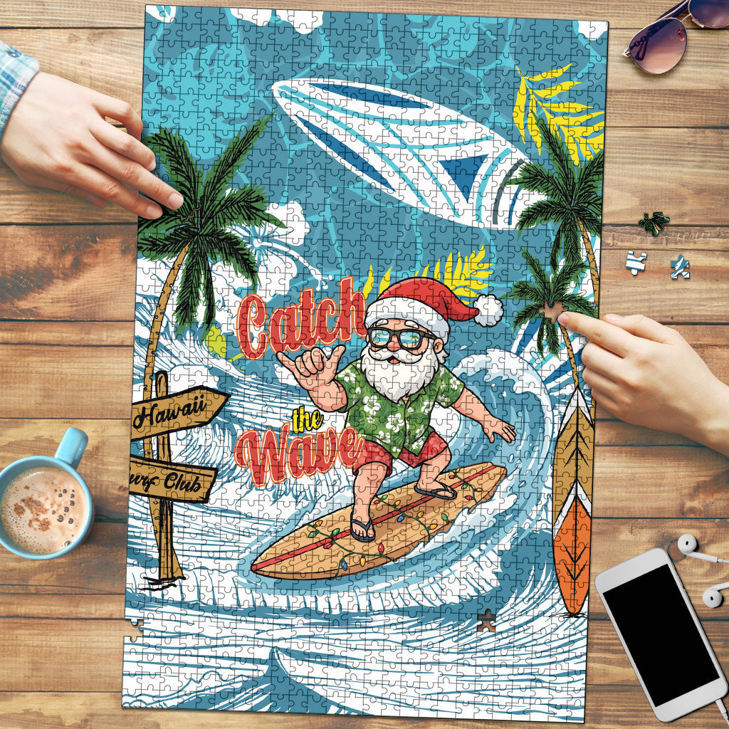 Hawaii Summer Christmas Puzzle Surfing Santa Shaka Catch The Wave