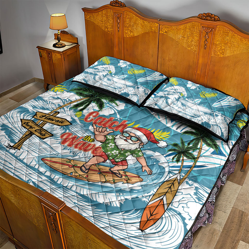 Hawaii Summer Christmas Quilt Bed Set Surfing Santa Shaka Catch The Wave