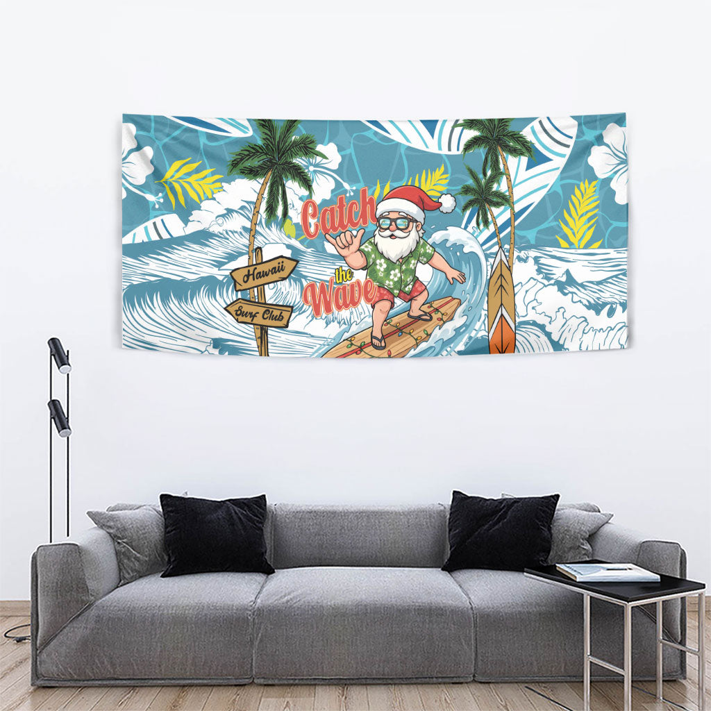 Hawaii Summer Christmas Tapestry Surfing Santa Shaka Catch The Wave