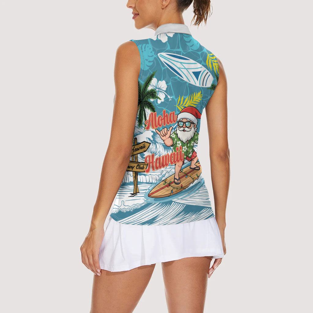 Hawaii Summer Christmas Women Sleeveless Polo Shirt Surfing Santa Shaka Catch The Wave LT14 - Polynesian Pride