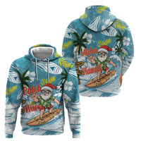 Hawaii Summer Christmas Zip Hoodie Surfing Santa Shaka Catch The Wave