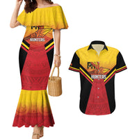 Papua New Guinea Rugby Custom Couples Matching Mermaid Dress and Hawaiian Shirt Go PNG Hunters Polynesian Pattern - Polynesian Pride