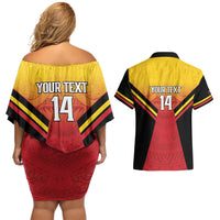 Papua New Guinea Rugby Custom Couples Matching Off Shoulder Short Dress and Hawaiian Shirt Go PNG Hunters Polynesian Pattern LT14 - Polynesian Pride