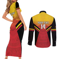 Papua New Guinea Rugby Custom Couples Matching Short Sleeve Bodycon Dress and Long Sleeve Button Shirt Go PNG Hunters Polynesian Pattern - Polynesian Pride