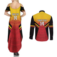 Papua New Guinea Rugby Custom Couples Matching Summer Maxi Dress and Long Sleeve Button Shirt Go PNG Hunters Polynesian Pattern - Polynesian Pride