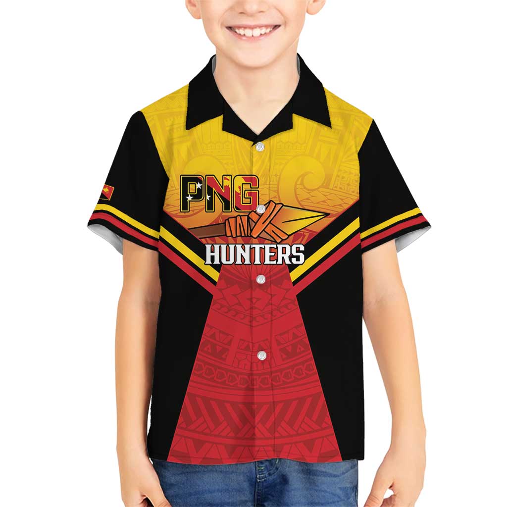 Papua New Guinea Rugby Custom Family Matching Long Sleeve Bodycon Dress and Hawaiian Shirt Go PNG Hunters Polynesian Pattern LT14 Son's Shirt Red - Polynesian Pride