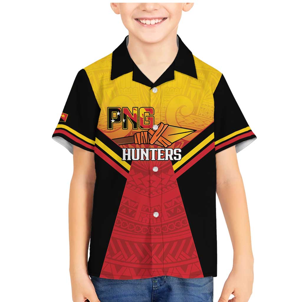 Papua New Guinea Rugby Custom Family Matching Mermaid Dress and Hawaiian Shirt Go PNG Hunters Polynesian Pattern LT14 Son's Shirt Red - Polynesian Pride