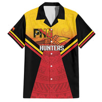 Papua New Guinea Rugby Custom Family Matching Off The Shoulder Long Sleeve Dress and Hawaiian Shirt Go PNG Hunters Polynesian Pattern LT14 Dad's Shirt - Short Sleeve Red - Polynesian Pride