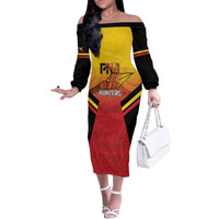 Papua New Guinea Rugby Custom Family Matching Off The Shoulder Long Sleeve Dress and Hawaiian Shirt Go PNG Hunters Polynesian Pattern LT14 Mom's Dress Red - Polynesian Pride