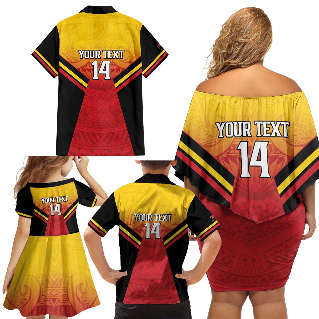 Papua New Guinea Rugby Custom Family Matching Off Shoulder Short Dress and Hawaiian Shirt Go PNG Hunters Polynesian Pattern LT14 - Polynesian Pride