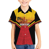 Papua New Guinea Rugby Custom Family Matching Off Shoulder Short Dress and Hawaiian Shirt Go PNG Hunters Polynesian Pattern LT14 Son's Shirt Red - Polynesian Pride