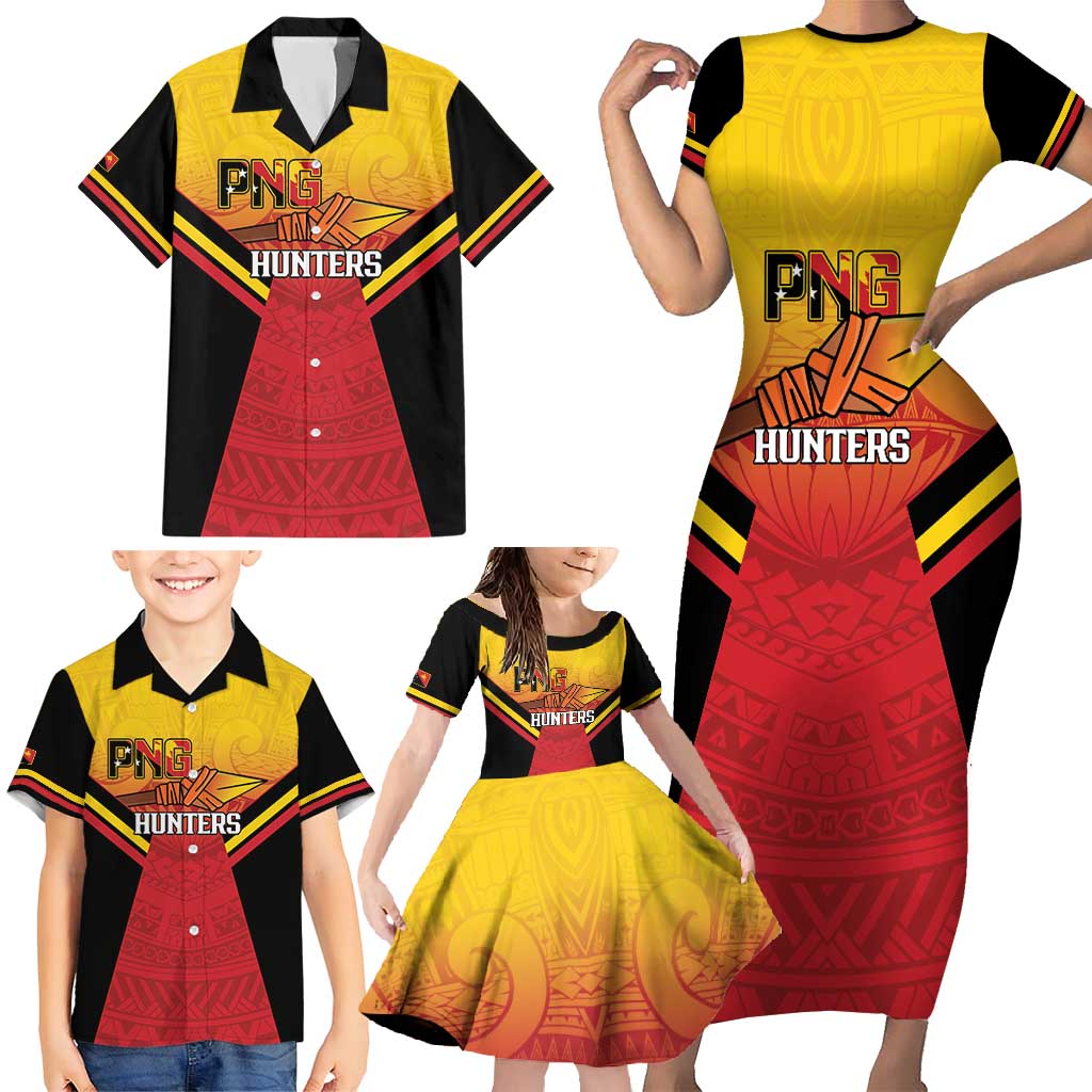 Papua New Guinea Rugby Custom Family Matching Short Sleeve Bodycon Dress and Hawaiian Shirt Go PNG Hunters Polynesian Pattern LT14 - Polynesian Pride