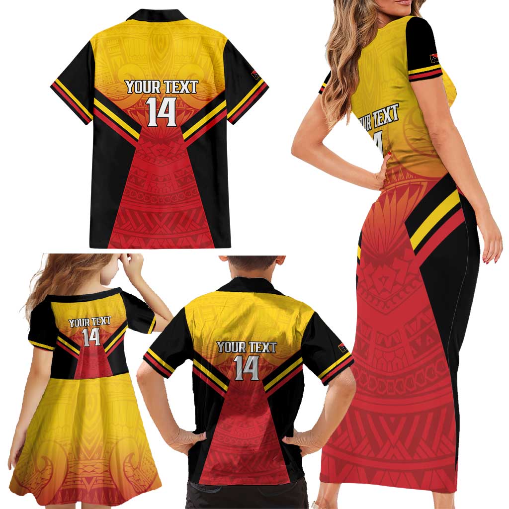 Papua New Guinea Rugby Custom Family Matching Short Sleeve Bodycon Dress and Hawaiian Shirt Go PNG Hunters Polynesian Pattern LT14 - Polynesian Pride