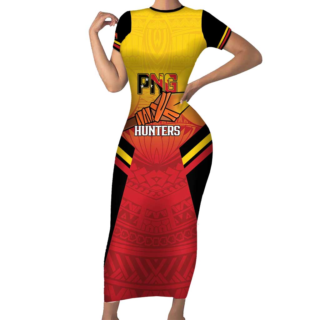 Papua New Guinea Rugby Custom Family Matching Short Sleeve Bodycon Dress and Hawaiian Shirt Go PNG Hunters Polynesian Pattern LT14 Mom's Dress Red - Polynesian Pride