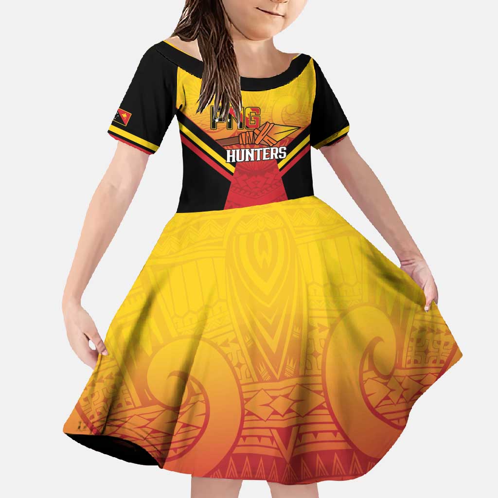 Papua New Guinea Rugby Custom Family Matching Summer Maxi Dress and Hawaiian Shirt Go PNG Hunters Polynesian Pattern LT14 Daughter's Dress Red - Polynesian Pride