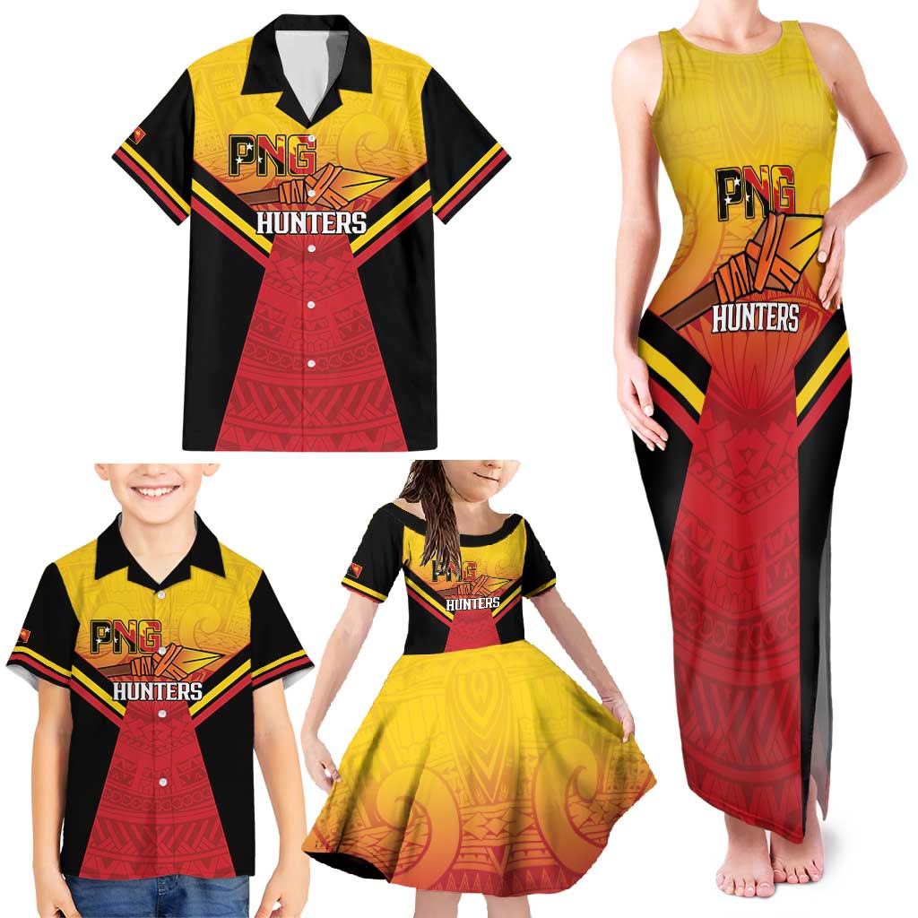 Papua New Guinea Rugby Custom Family Matching Tank Maxi Dress and Hawaiian Shirt Go PNG Hunters Polynesian Pattern LT14 - Polynesian Pride