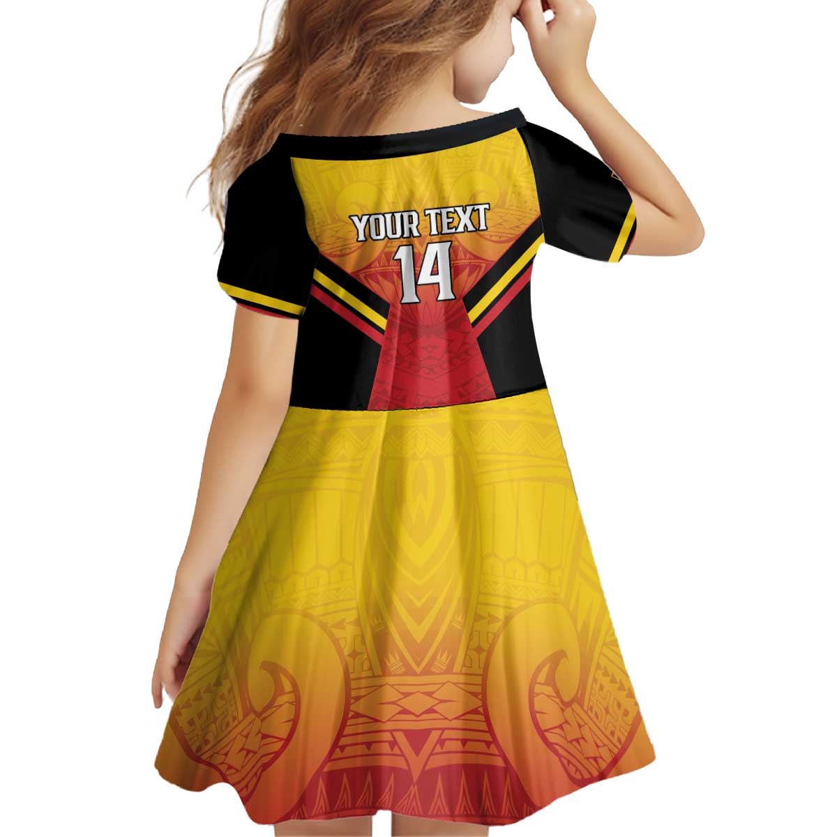 Papua New Guinea Rugby Custom Kid Short Sleeve Dress Go PNG Hunters Polynesian Pattern - Polynesian Pride