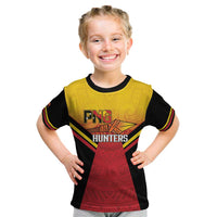 Papua New Guinea Rugby Custom Kid T Shirt Go PNG Hunters Polynesian Pattern - Polynesian Pride