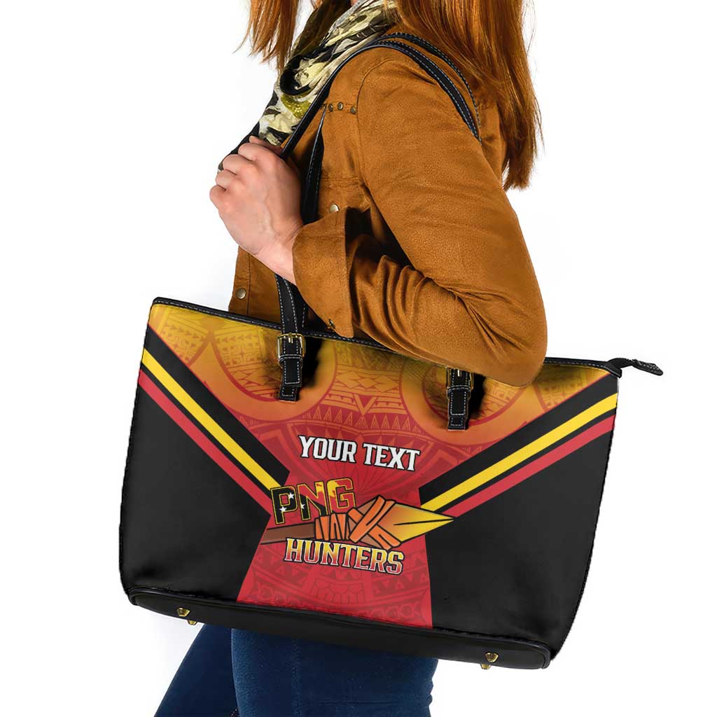 Papua New Guinea Rugby Custom Leather Tote Bag Go PNG Hunters Polynesian Pattern - Polynesian Pride
