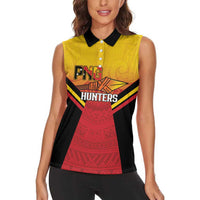Papua New Guinea Rugby Custom Women Sleeveless Polo Shirt Go PNG Hunters Polynesian Pattern LT14 - Polynesian Pride