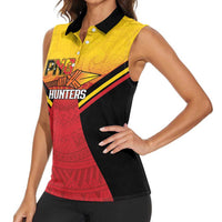 Papua New Guinea Rugby Custom Women Sleeveless Polo Shirt Go PNG Hunters Polynesian Pattern LT14 - Polynesian Pride