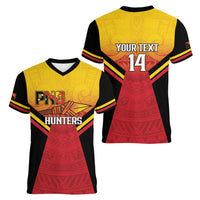Papua New Guinea Rugby Custom Women V-Neck T-Shirt Go PNG Hunters Polynesian Pattern LT14 - Polynesian Pride