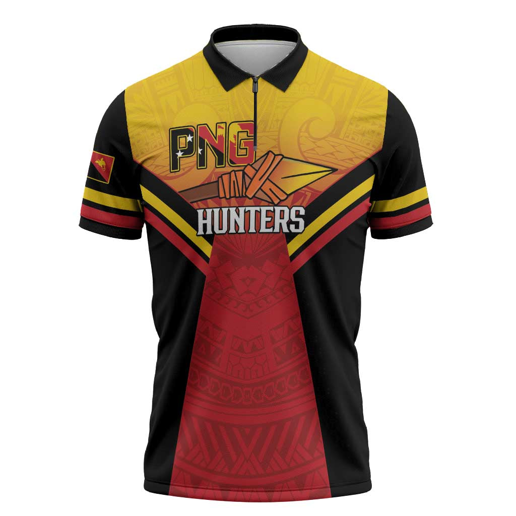 Papua New Guinea Rugby Custom Zipper Polo Shirt Go PNG Hunters Polynesian Pattern - Polynesian Pride