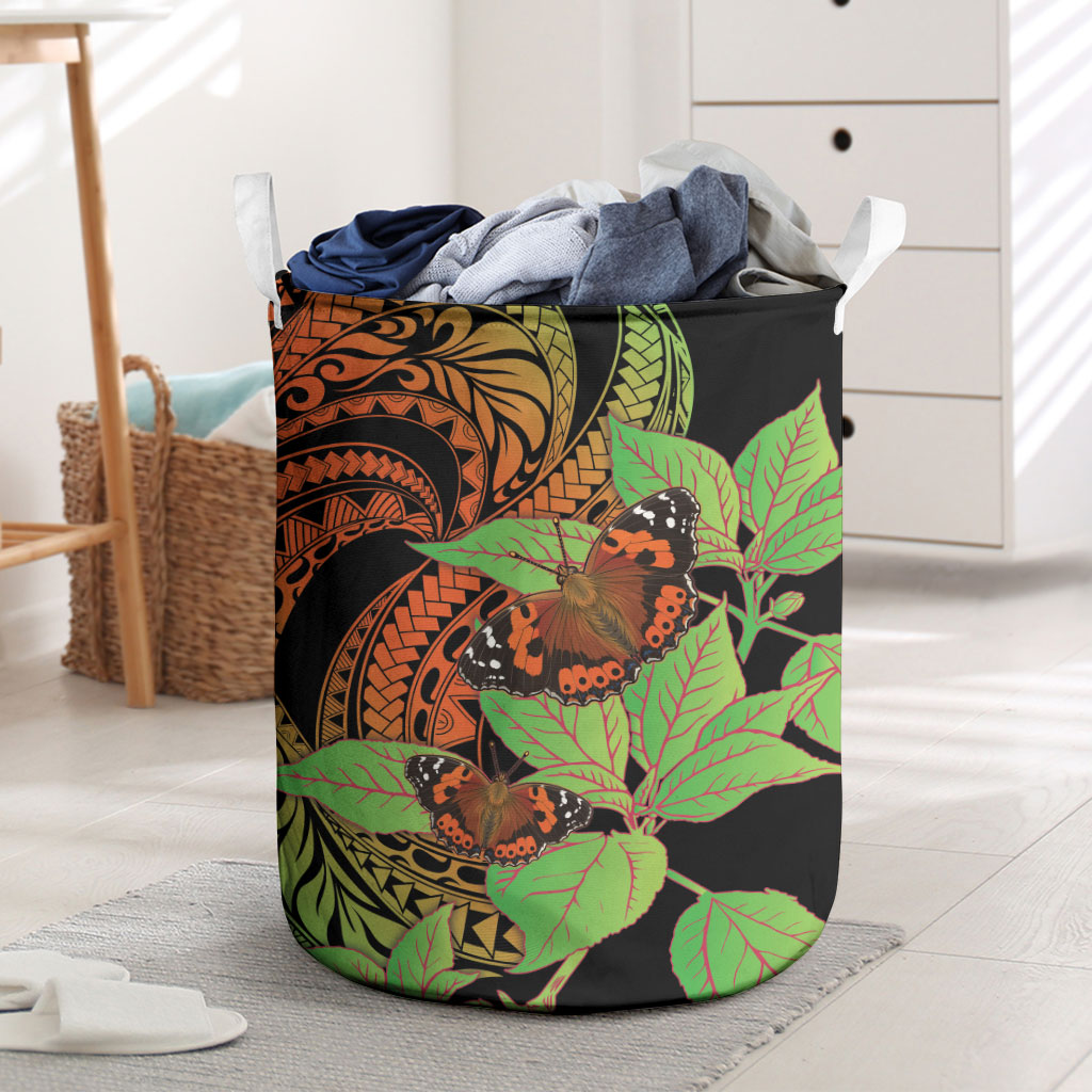 Kamehameha Butterfly Hawaii Laundry Basket Hawaiian Pulelehua Mamaki Orange Green Color