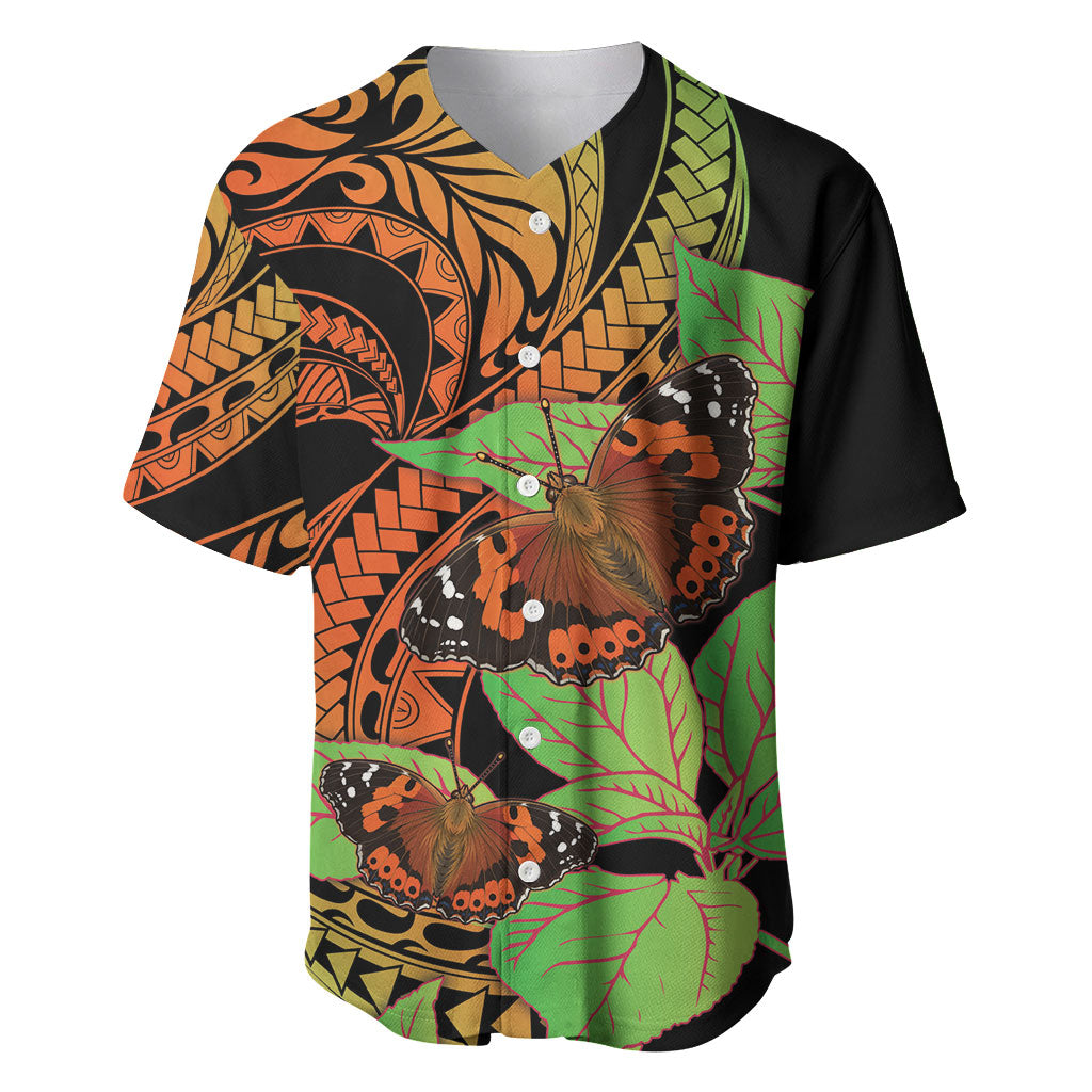 Kamehameha Butterfly Hawaii Baseball Jersey Hawaiian Pulelehua Mamaki Orange Green Color LT14 Multicolor - Polynesian Pride